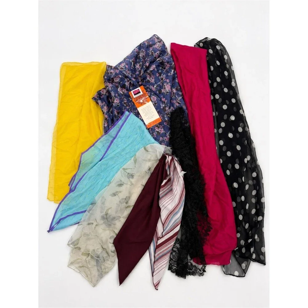 8 Mixed Scarf Repair Lot Floral Vintage As Is Craft Fabric Upcycle Accessories